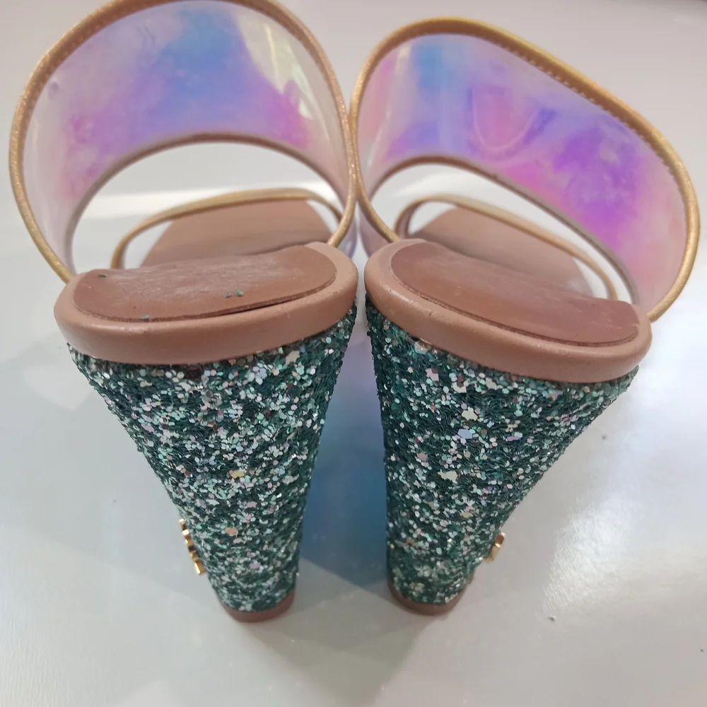 Kurt Geiger Holographic and aqua Wedges size 7.5US  38 EU